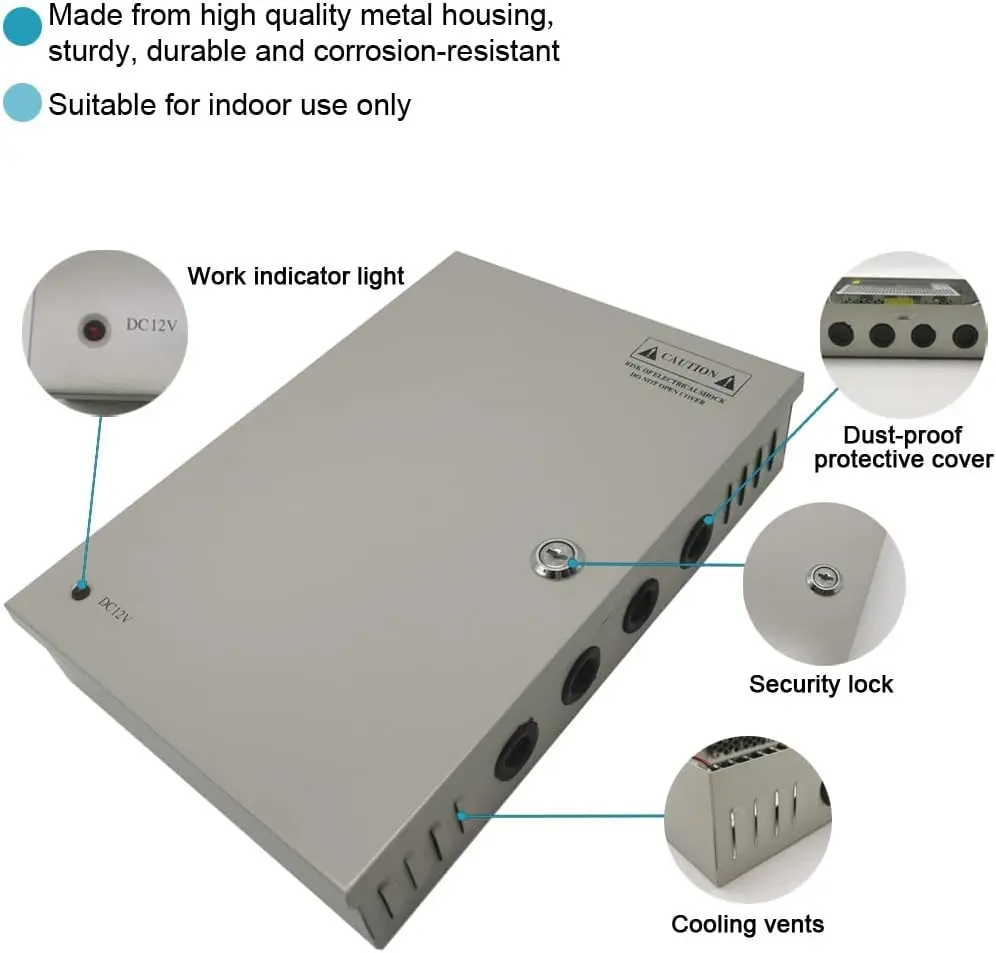 Boîtier Transformateur à Commutation d'Alimentation CCTV 18 Canaux 12V 20A 240W pour Caméra2.webp