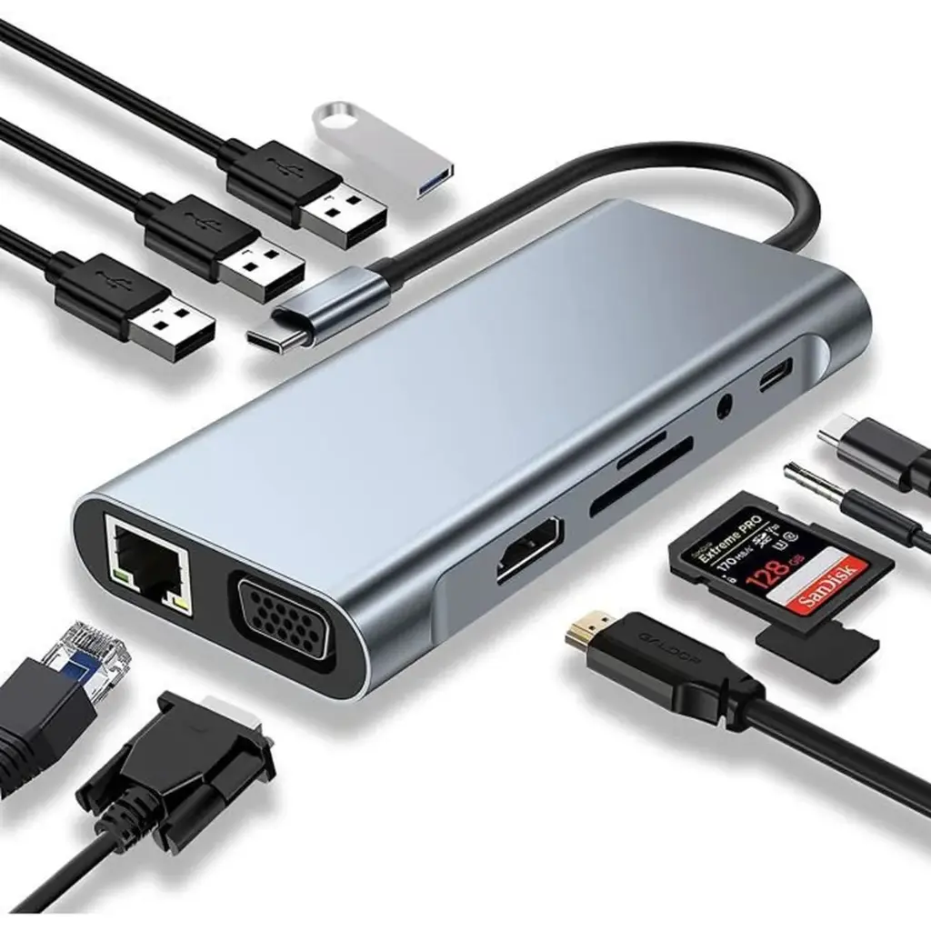 ADAPTATEUR HUB TYPE C TO 8 SORTIES (usb-hdmi-vga)